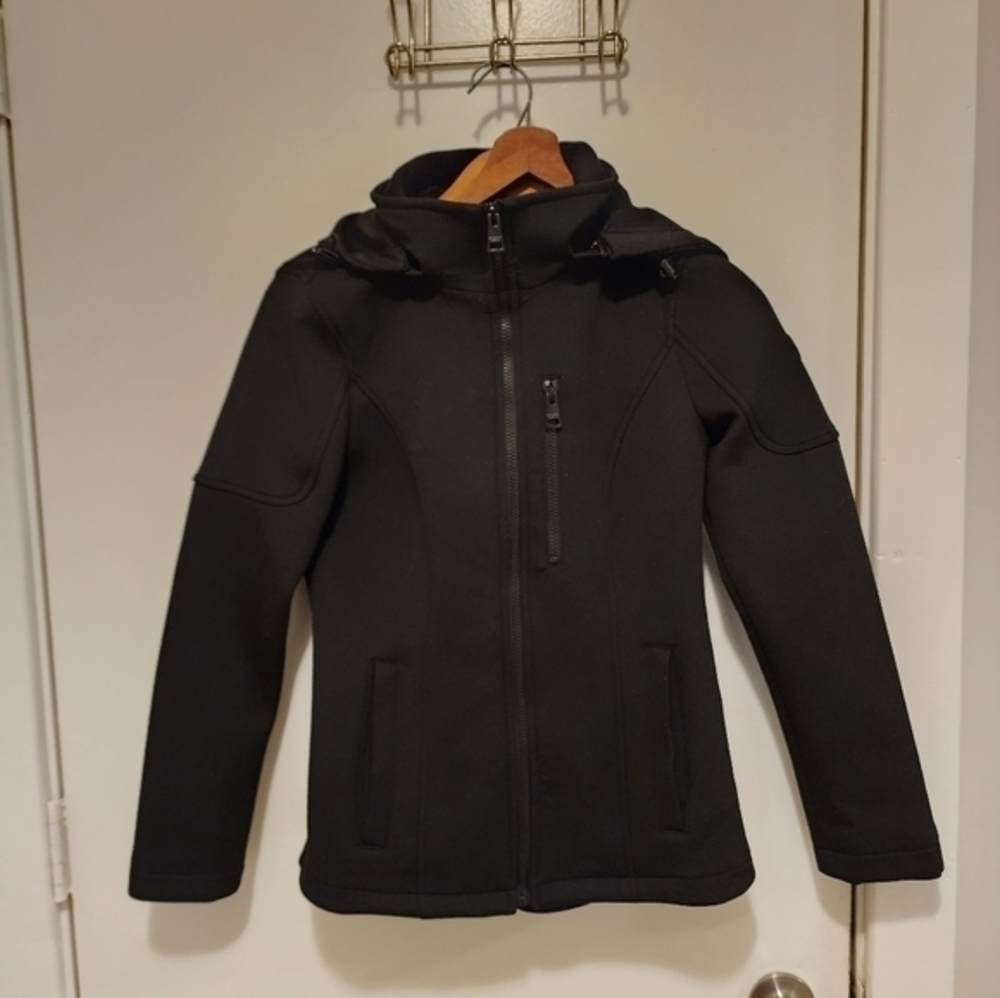Andrew Marc Hooded Womens Jacket Size S Black 94% Polyester 6% Spandex